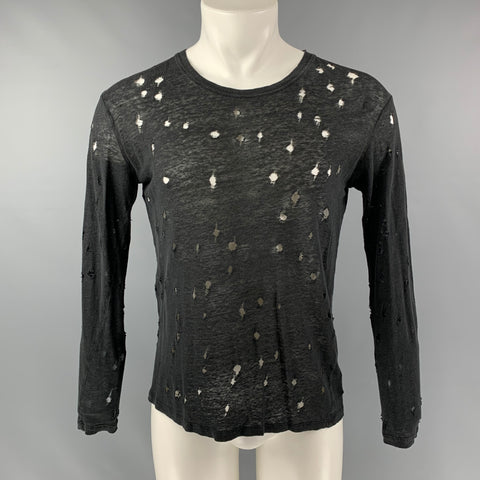 IRO Marvina  Size XS Black Distressed Linen Long Sleeve T-shirt
