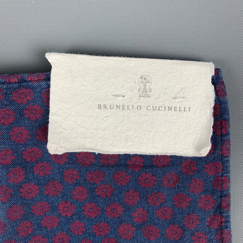 BRUNELLO CUCINELLI Pañuelo de bolsillo de algodón y lino floral rojo marino
