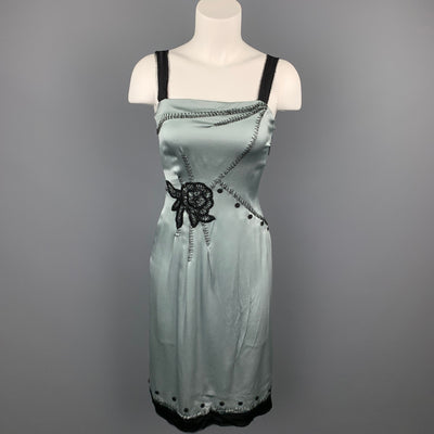 ALBERTA FERRETTI Size 2 Sea Foam Embellishment Silk Shift Dress