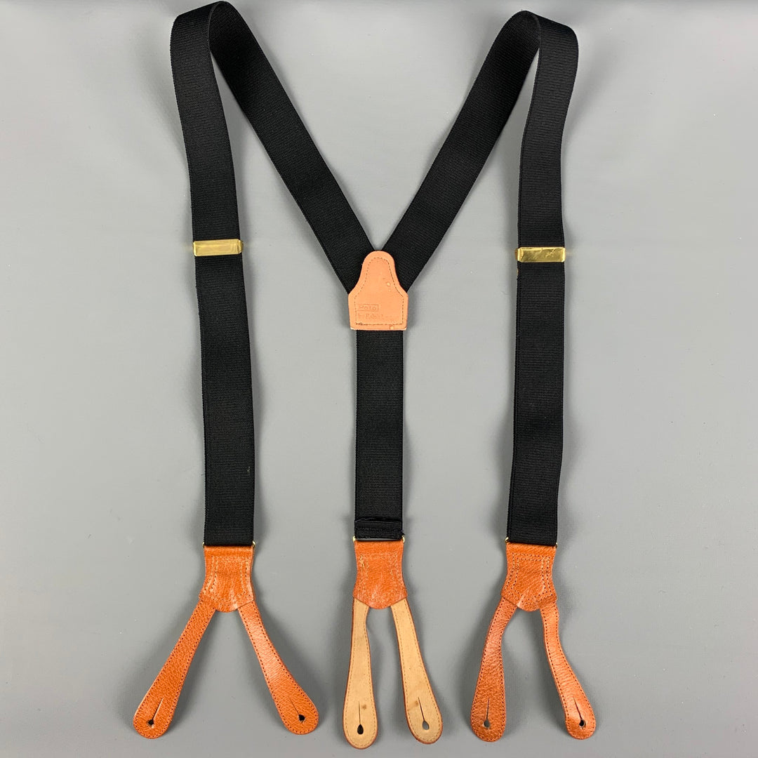 POLO by RALPH LAUREN Size One Size Black & Tan Leather Elastic Suspenders