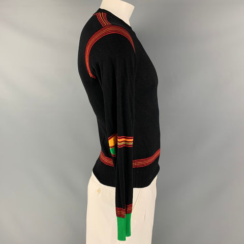 PAUL SMITH Size L Black Red Stripe Bamboo Blend Crew-Neck Pullover