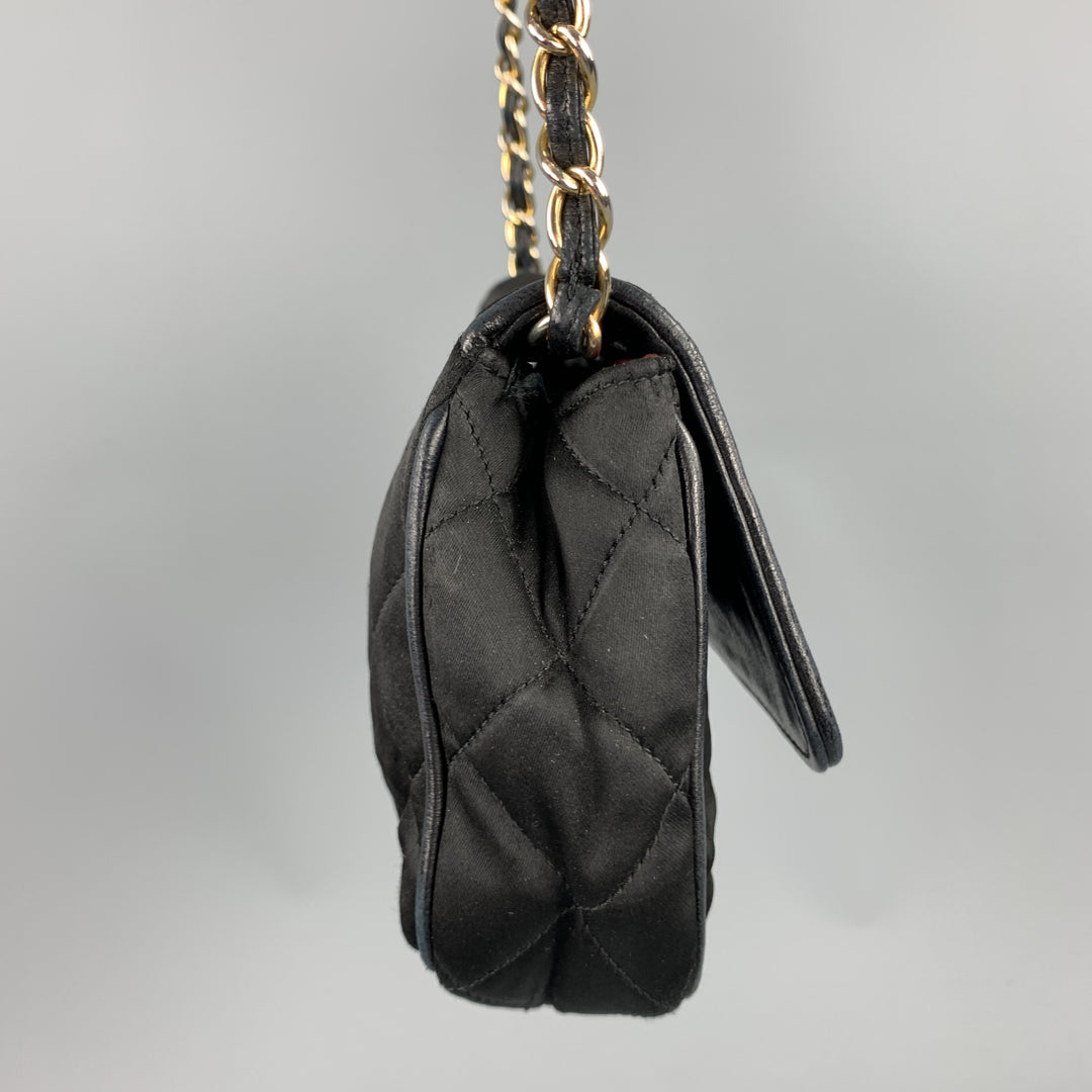 Vintage CHANEL Black Quilted Nylon Leather Trim Cross Body Handbag