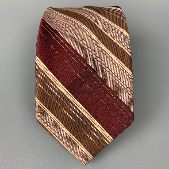 Vnitage BRITTANIA Taupe & Burgundy Diagonal Stripe Polyester Tie