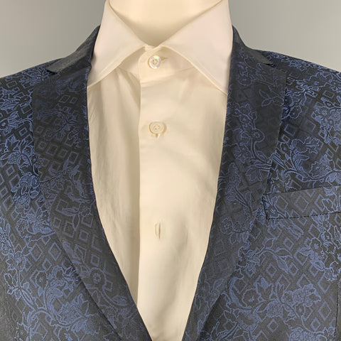 SAND Taille 42 Manteau de sport à revers cranté en jacquard bleu marine Cupro