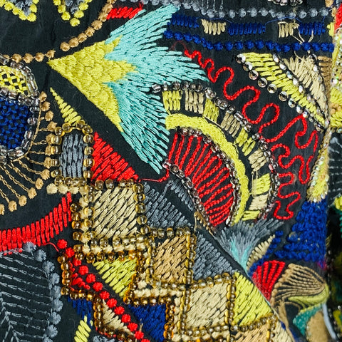 DRIES VAN NOTEN Taille 8 Veste bomber en soie de coton multicolore noire