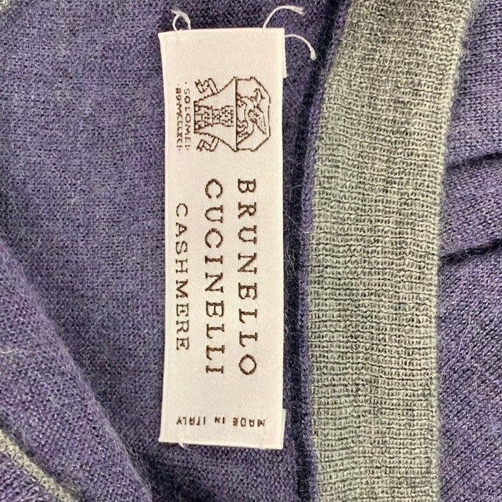 BRUNELLO CUCINELLI Taille S Pull Col V Cachemire Soie Violet Gris