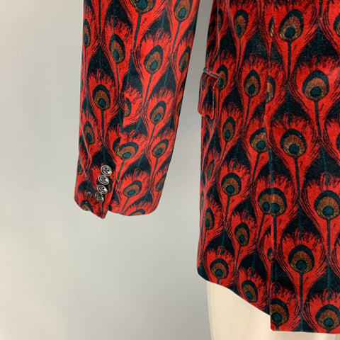 MARC JACOBS Size 40 Burgundy Black Navy Print Cotton Velvet Sport Coat