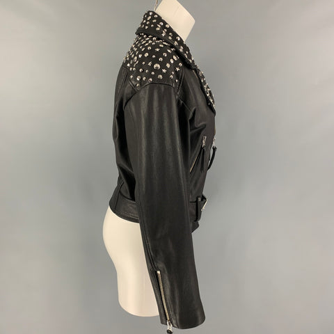THE KOOPLES Size 2 Black Leather Studded Biker Jacket