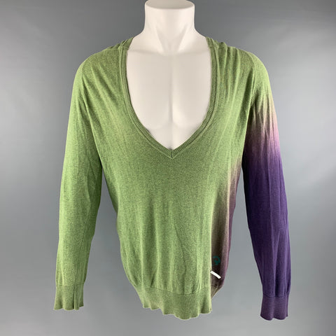 DIESEL Size S Green Purple Ombre Cotton Hooded Pullover