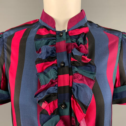 MARC by MARC JACOBS Size 4 Multi-Color Rayon Silk Stripe Ruffle Casual Top