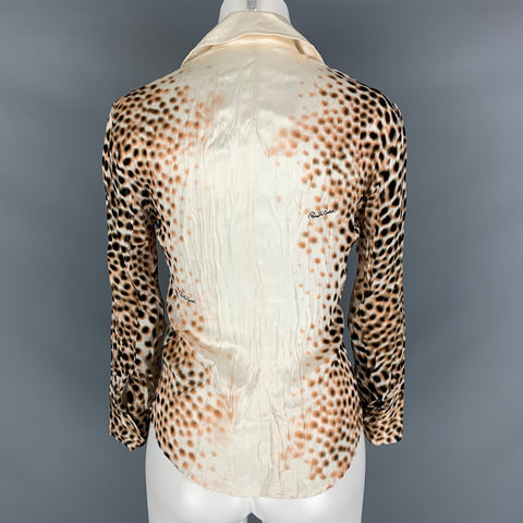 ROBERTO CAVALLI Talla S Blusa Puntos Seda Blanco Marrón