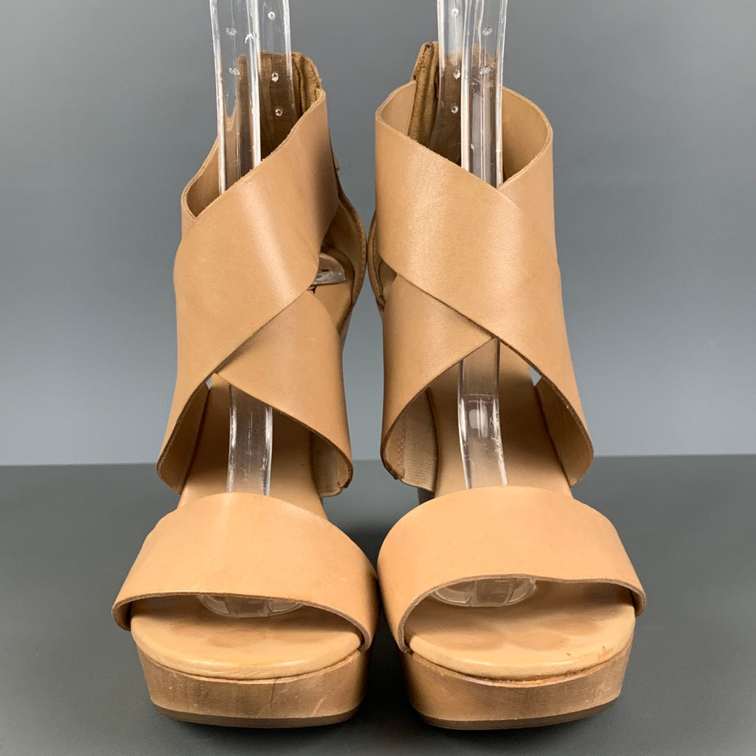 DIANE VON FURSTENBERG Size 6.5 Beige Leather Platform Sandals