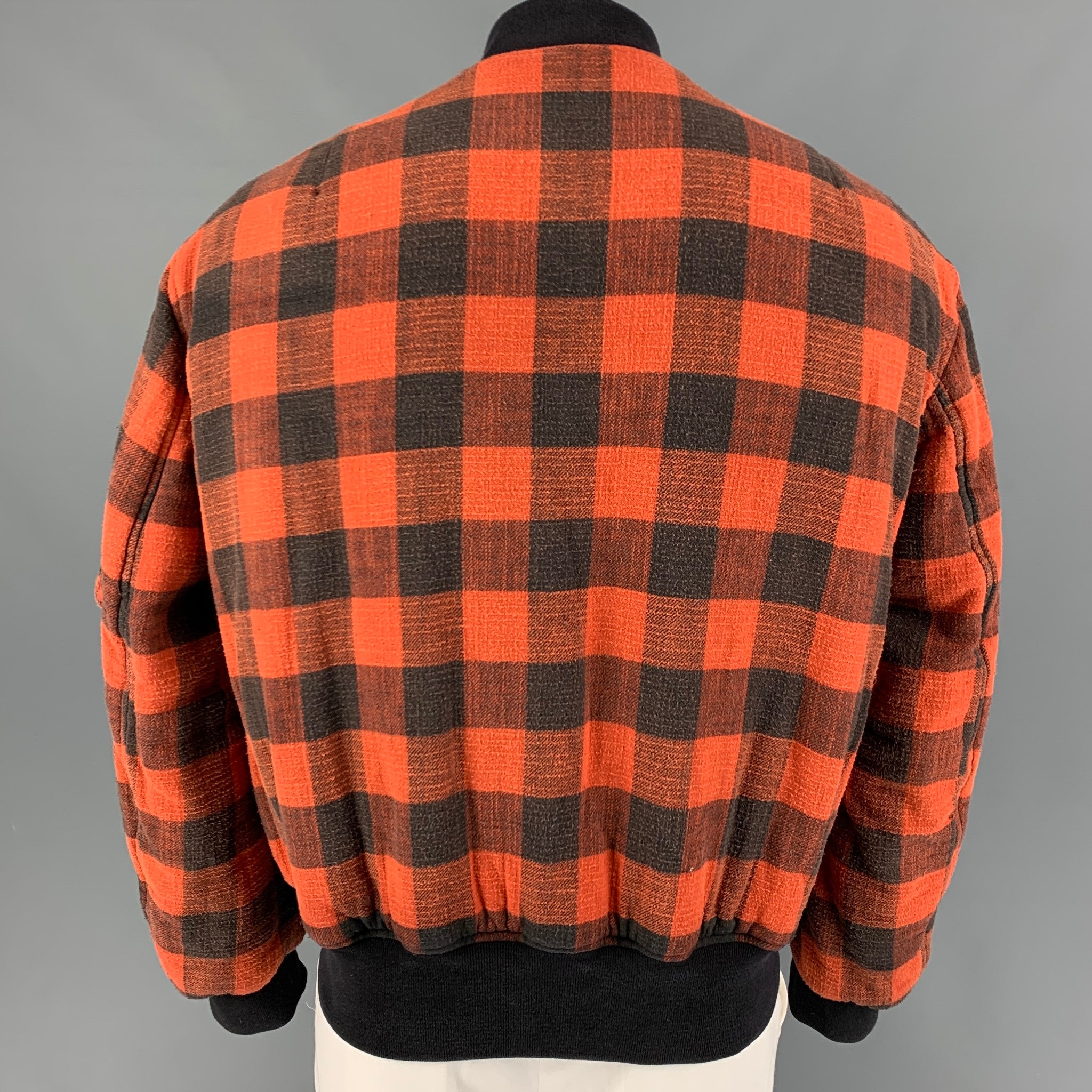 R13 Size M Orange Black Plaid Cotton Reversible Jacket Sui