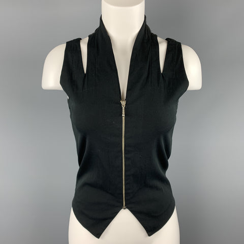 MARIA CORNEJO Size 6 Black Shoulder Cutout Zip Vest Top