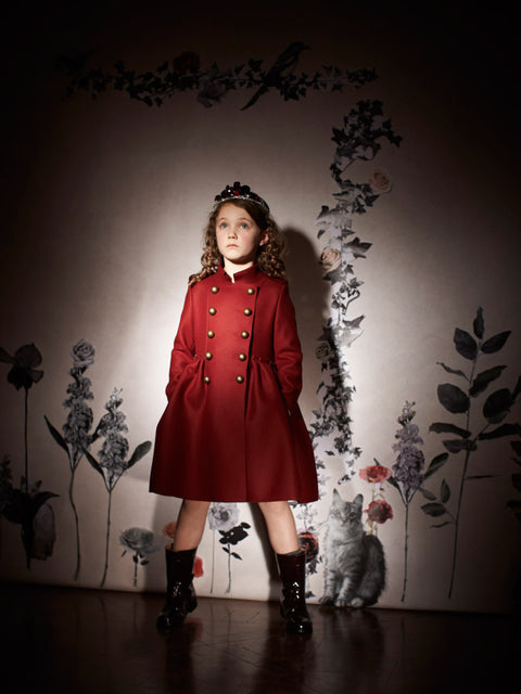 LANVIN Petite Burgundy Wool Blend Double Breasted Military Skirt Coat