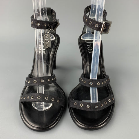 CHRISTIAN DIOR Talla 10 Sandalias con tira al tobillo de lona con ojales negros