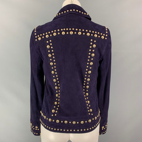 TRINA TURK Size S Purple & Gold Suede Studded Jacket