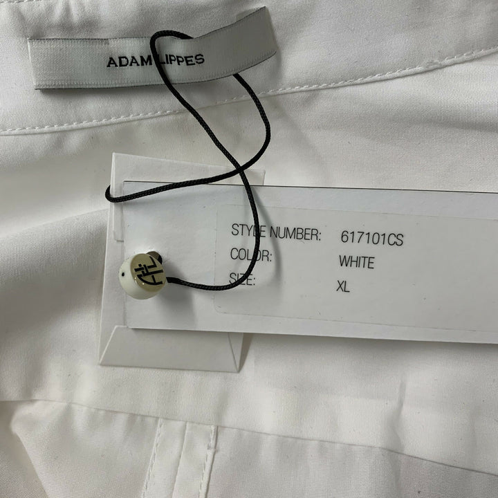 ADAM LIPPES Size XL White Solid Cotton Button Up Long Sleeve Shirt