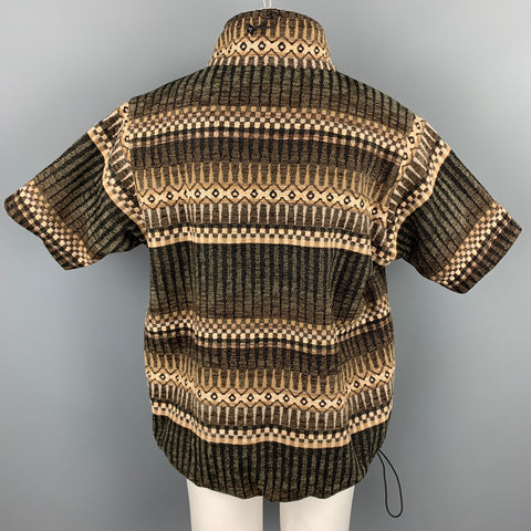 MONITALY Size M Brown & Olive Jacquard Funnel Collar Pullover