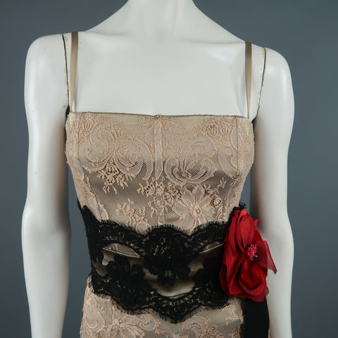DOLCE & GABBANA Size 8 Beige Nylon Blend Floral Column Long Gown/Evening Wear