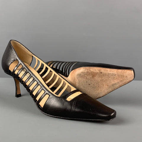 JIMMY CHOO Size 7 Black Leather Cut Out Pumps