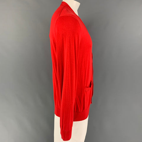 TODD SNYDER Size L Red Silk Cotton Buttoned Cardigan