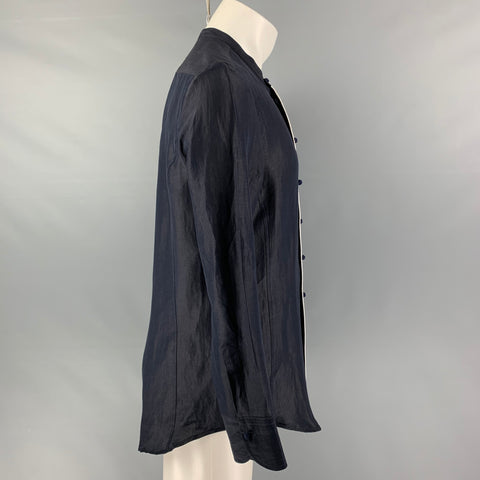 GIORGIO ARMANI Size M Black &  White Solid Linen and Silk Long Sleeve Shirt