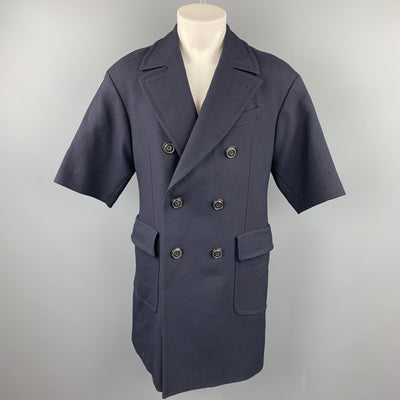 WOOSTER + LARDINI Size 38 Navy Wool Double Breasted Short Sleeve Coat