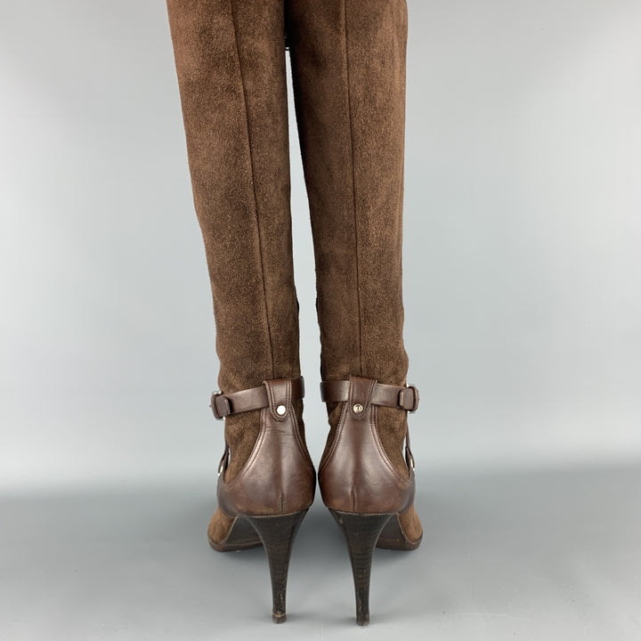 RALPH LAUREN Size 7 Brown Suede Ankle Strap Pointed Calf Boots