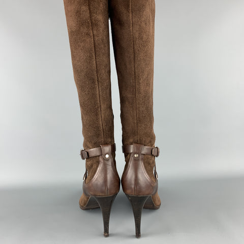 RALPH LAUREN Talla 7 Botas de becerro puntiagudas con correa en el tobillo de ante marrón
