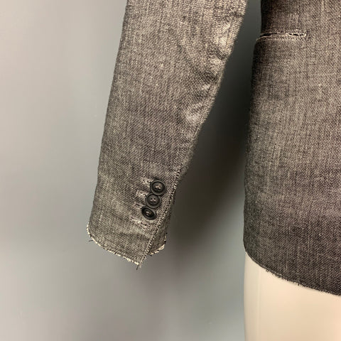 AQUARAMA Size 40 Black & White Heather Linen Blend Notch Lapel Sport Coat