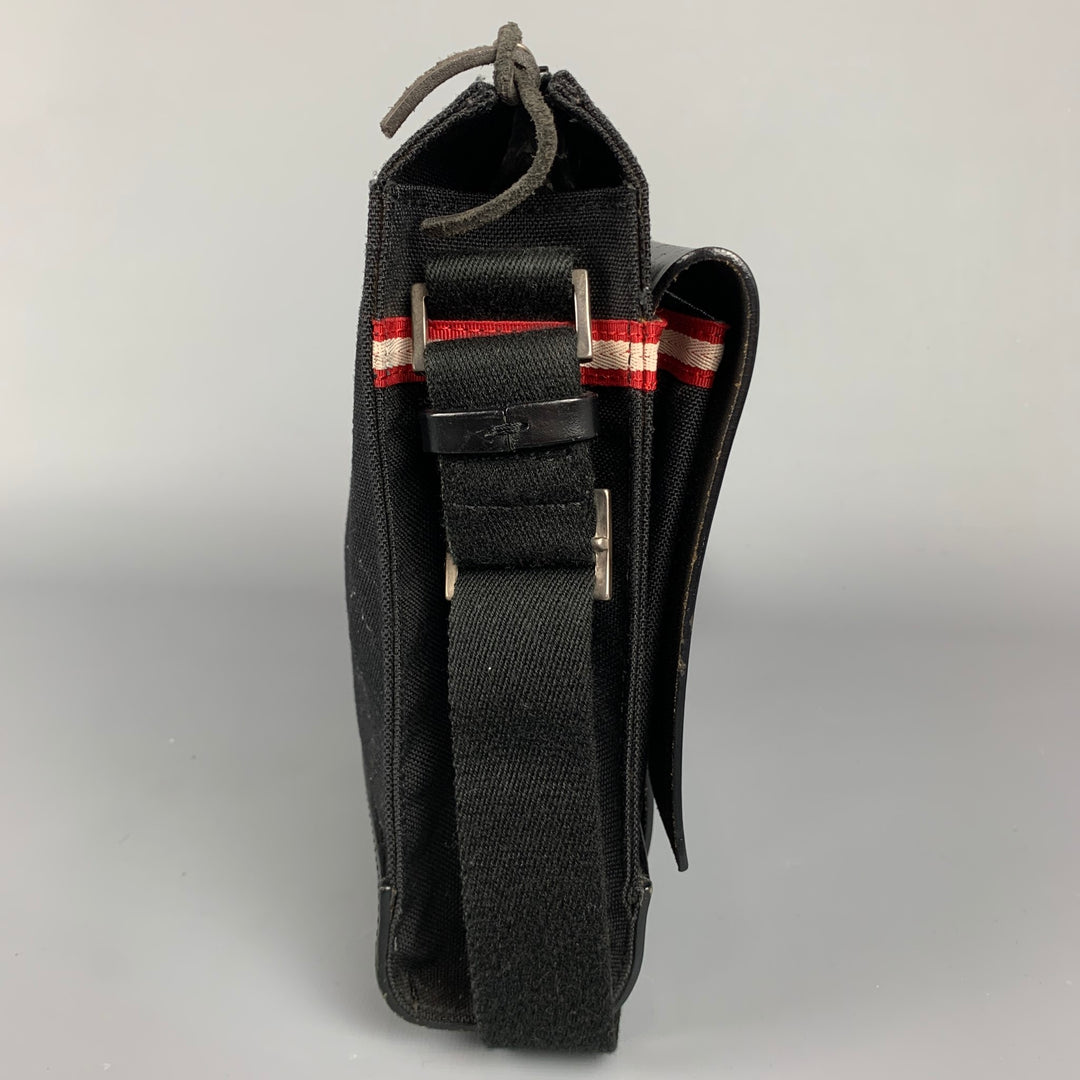 BALLY Black Leather Trim Canvas Shoulder Zarino Mini Bag
