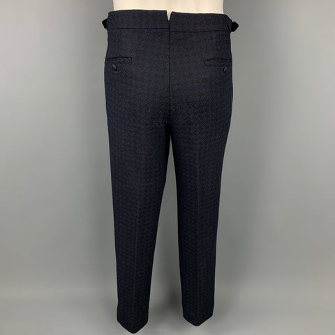 BLACK FLEECE Size 38 Black & Navy Houndstooth Wool Tuxedo Suit