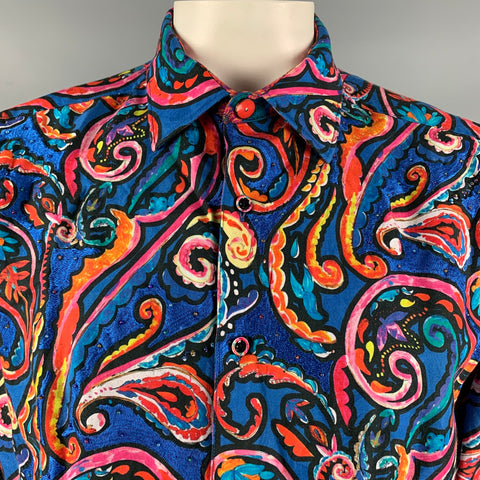 ROBERT GRAHAM Size XL Blue Multicolour Print Cotton Button Up Long Sleeve Shirt