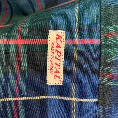 KAPITAL Size M Green Navy Plaid Cotton Linen V-Neck Jacket