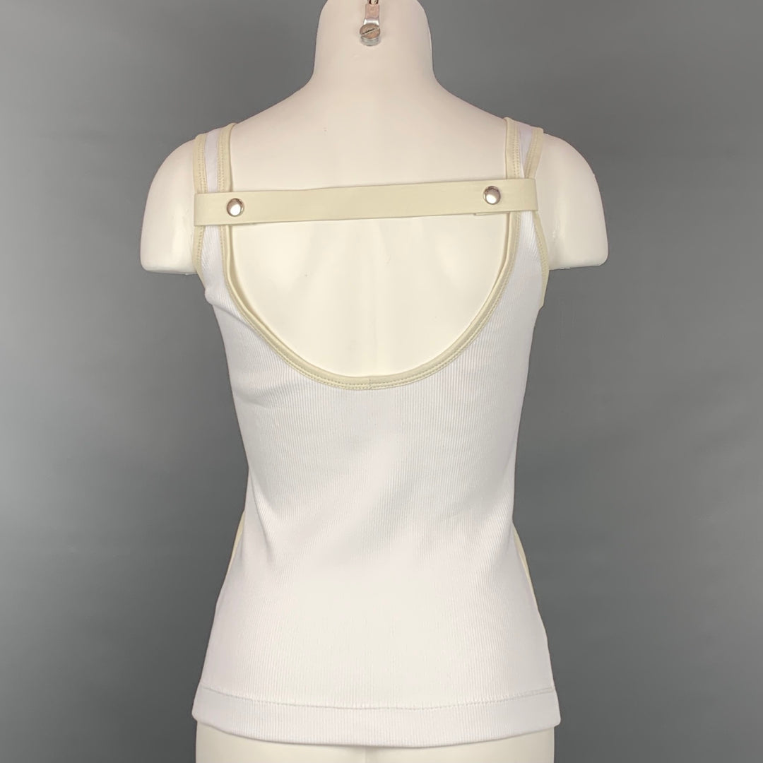 GIVENCHY Size XS Cream Leather Lamb Panel Ribbed Open-Back Sleeveless Top
