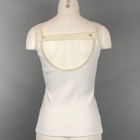 GIVENCHY Taille XS Haut sans manches côtelé à panneau d'agneau en cuir crème