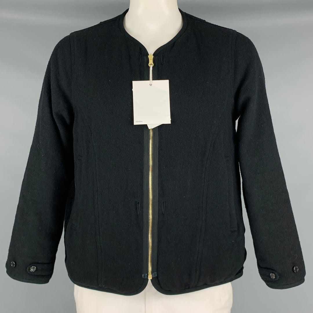 VISVIM -Chaqueta de plumón Wawona -Talla L Abrigo con cremallera de lino y lana de tweed negro y beige