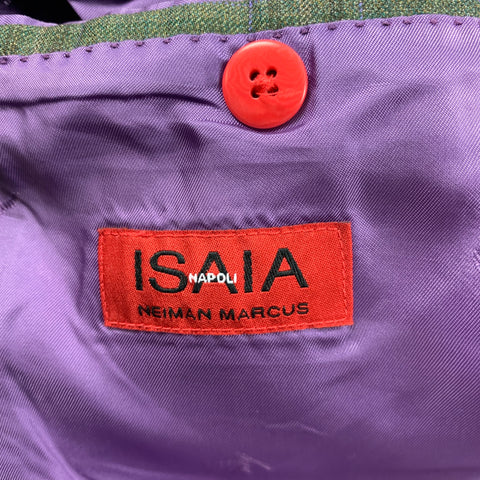 ISAIA Size 40 Green Yellow Plaid Wool Single Breasted Sport Coat