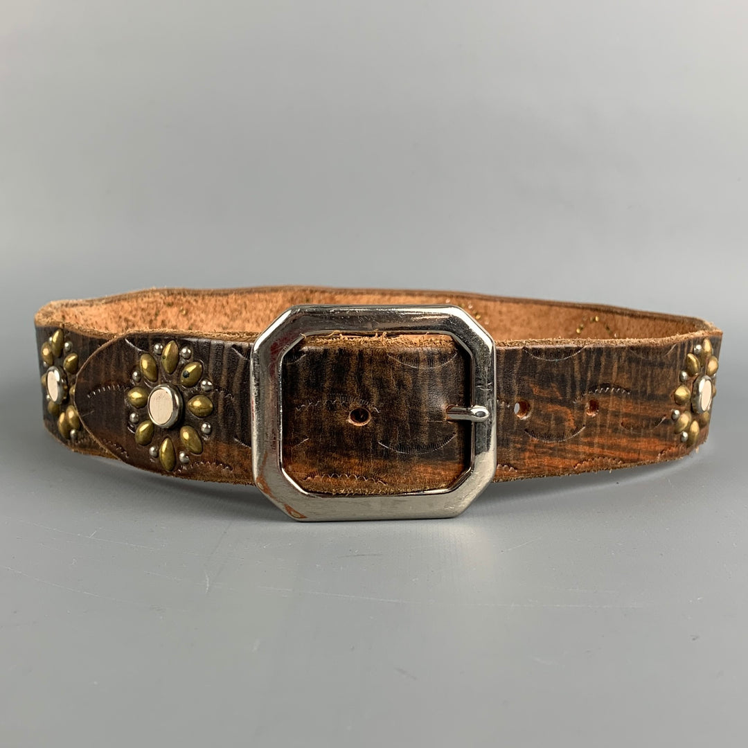 JEFF GALLEA Cintura talla 30 Cinturón con tachuelas de cuero floral color canela