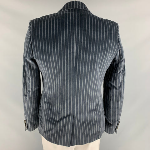 D&G by DOLCE & GABBANA Size 40 Stripe Velvet Peak Lapel Navy Sport Coat