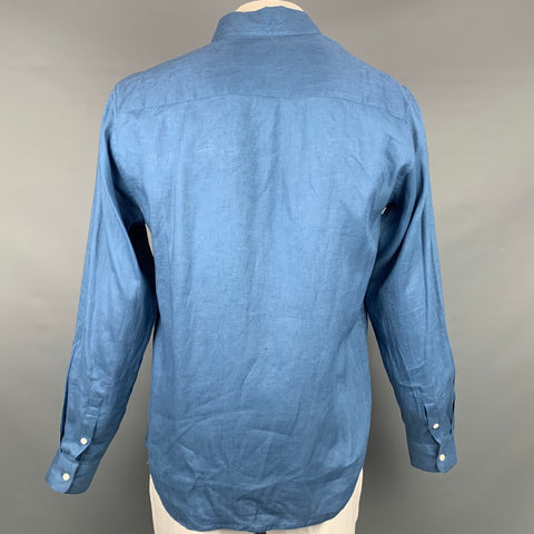 SANDRO Taille XL Chemise boutonnée en lin bleu coupe classique