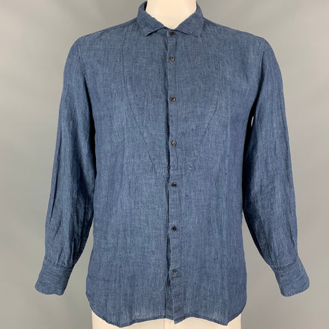 VLAS BLOOME Size L Blue Linen Button Down Long Sleeve Shirt
