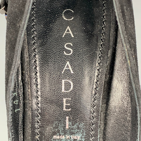 CASADEI Size 6.5 Black Suede Ombre Peep Toe Pumps