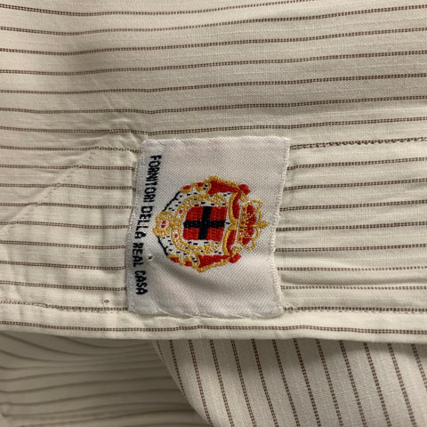 BORRELLI Taille L Chemise à manches longues boutonnée en coton à rayures blanches