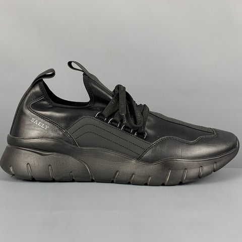 BALLY Size 11 Black Leather Lace Up Sneakers