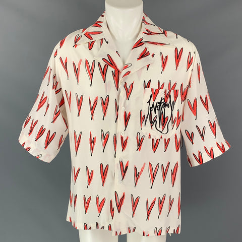 LOVERBOY by CHARLES JEFFREY Size S White & Red Print Silk Camp Short Sleeve Shirt