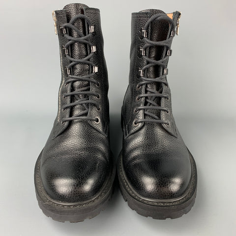 DRIES VAN NOTEN Size 9.5 Black Pebble Grain Leather Ankle Boots