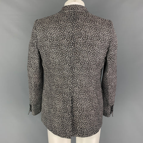 DSQUARED2 Chest Size 38 Black White Print Silk Peak Lapel Sport Coat