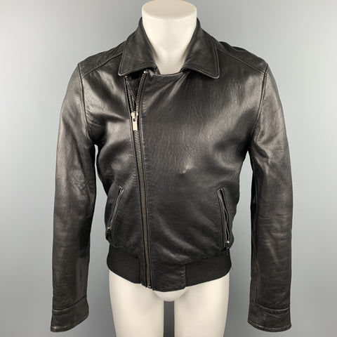BLK DNM Size M Black Leather Asymmetrical Zip Up Jacket